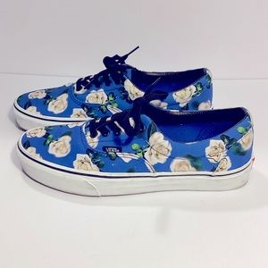 Vans Era White Roses Print Low Top Lace Up Blue Skate Sneakers Men's 10 721356
